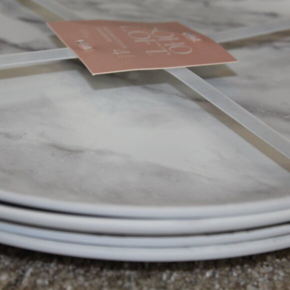 Soho Loft Melamine Dinner Plates White Gray Marble Look Set of 4 Round 11" NWT - Picture 5 of 6